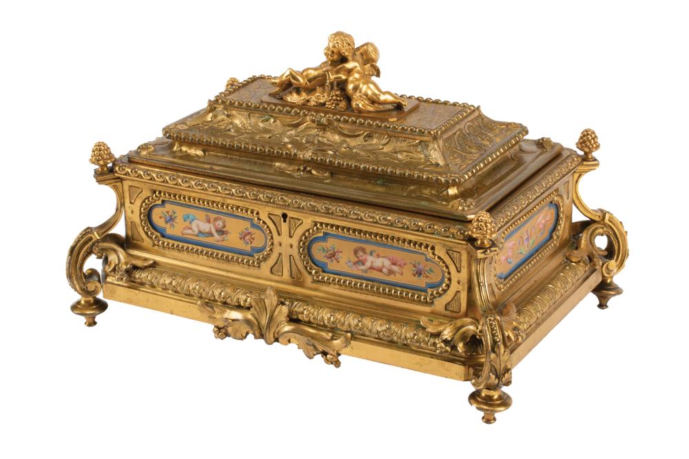 Appraisal: Napoleon III Dore Bronze and Polychrome Porcelain Casket th c