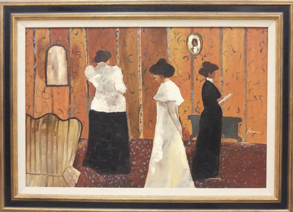 Appraisal: LARENS OIL ON CANVAS three Victorian women standing in a