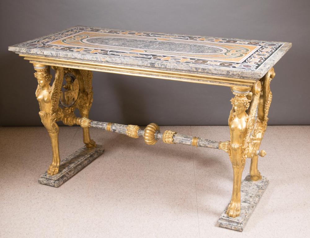 Appraisal: ITALIAN BAROQUE STYLE PIETRA DURA CONSOLE TABLE having a rectangular