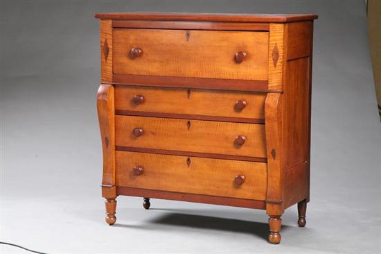 Appraisal: FOUR DRAWER EMPIRE CHEST Cherry top with curly maple case