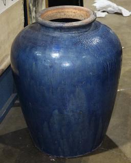 Appraisal: Chinese Large Blue Ceramic Jar Chinese large blue glazed ceramic