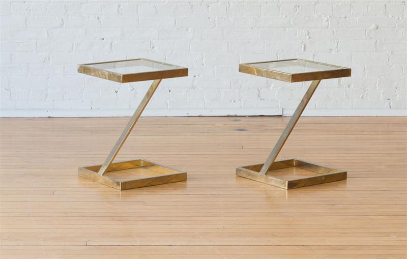 Appraisal: PAIR OF BRASS AND GLASS END TABLES x x in