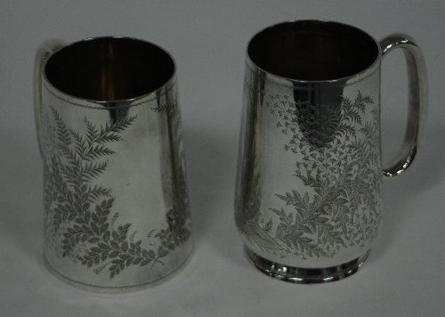 Appraisal: Two similar Victorian silver mugs George Maudsley Jackson London and