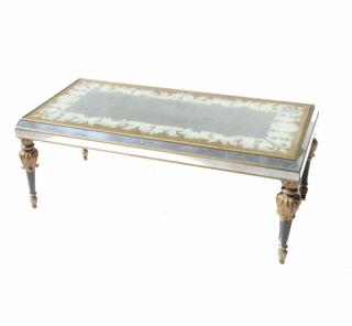 Appraisal: French Mirrored Cocktail Table Gilt decorated cocktail table with an