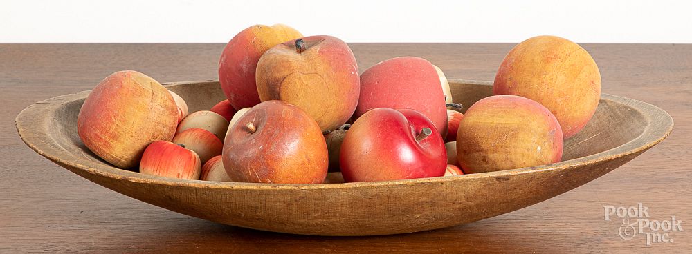 Appraisal: Wood bowl with felt and wood apples Wood bowl together