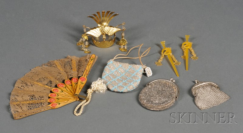 Appraisal: Group of Doll Accessories late th century metal mesh glass