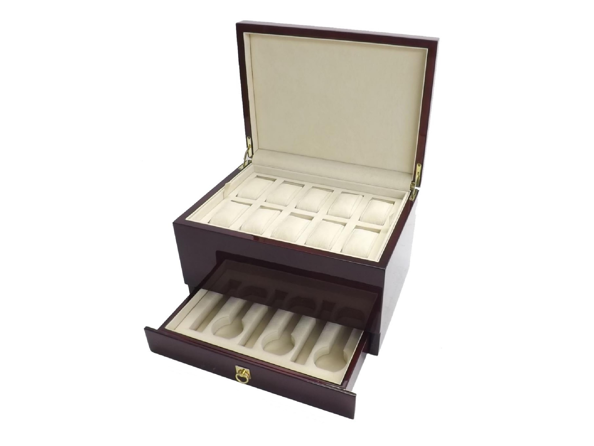 Appraisal: Mahogany twenty-six watch collection case with outer cardboard sleeve ref