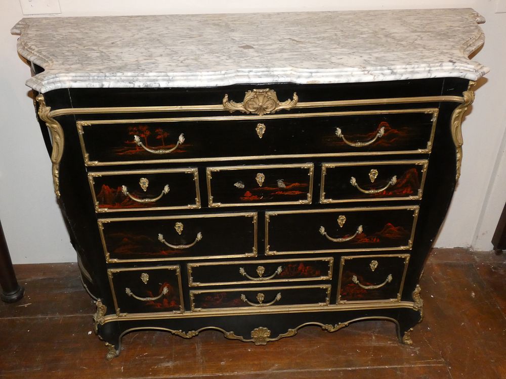 Appraisal: FRENCH MARBLE TOP BOMBE CHEST Antique French Louis XV style