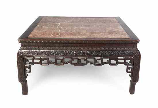 Appraisal: A Chinese Hardwood and Marble Inset Low Table of low