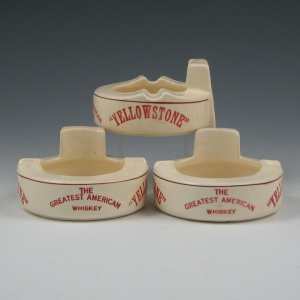 Appraisal: Three Roseville Creamware advertising ashtray for Yellowstone The Greatest American