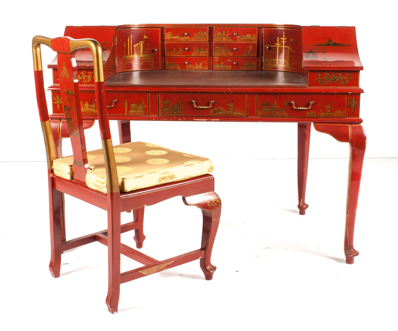 Appraisal: Queen Anne style japanned Carlton House desk chair red lacquered