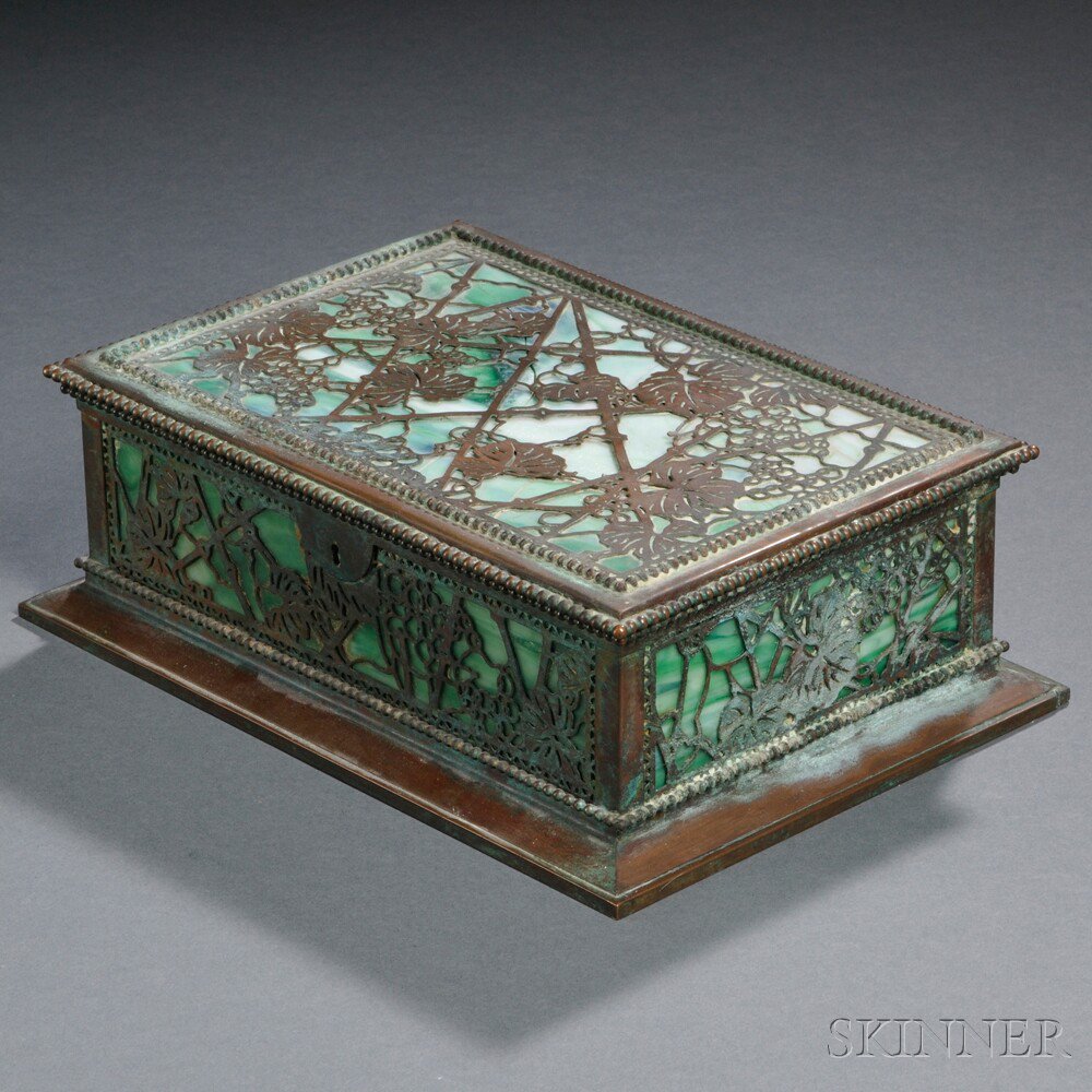 Appraisal: Tiffany Studios Grapevine Humidor Art glass bronze New York -