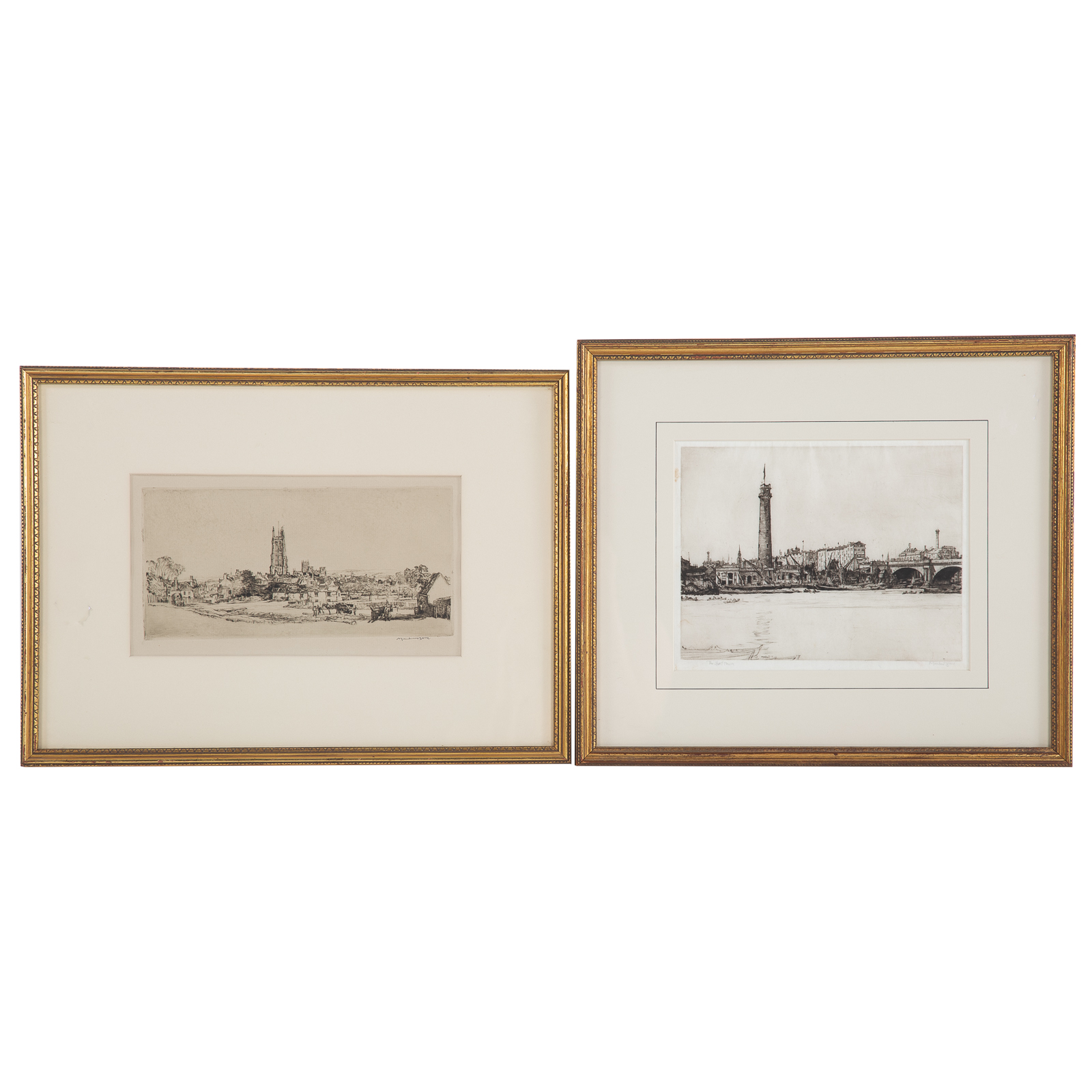 Appraisal: DAVID MUIRHEAD BONE TWO FRAMED ETCHINGS British - St Cuthbert