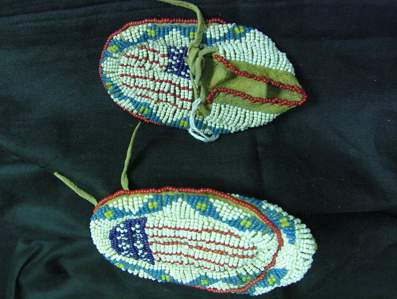 Appraisal: NATIVE AMERICAN BEADED CHILDS BABY MOCCASINS Beaded American flag motif