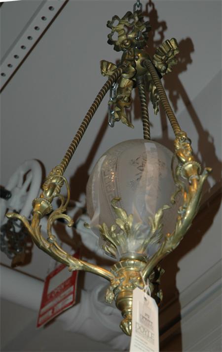 Appraisal: Napoleon III Gilt-Metal and Frosted Glass Hall Lantern Estimate -