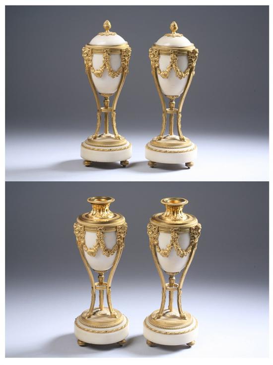 Appraisal: PAIR EMPIRE ORMOLU-MOUNTED WHITE MARBLE CANDELSTICKS early th century Marble