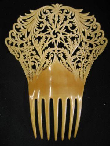 Appraisal: French Celluloid Hair Comb ornate openwork decor