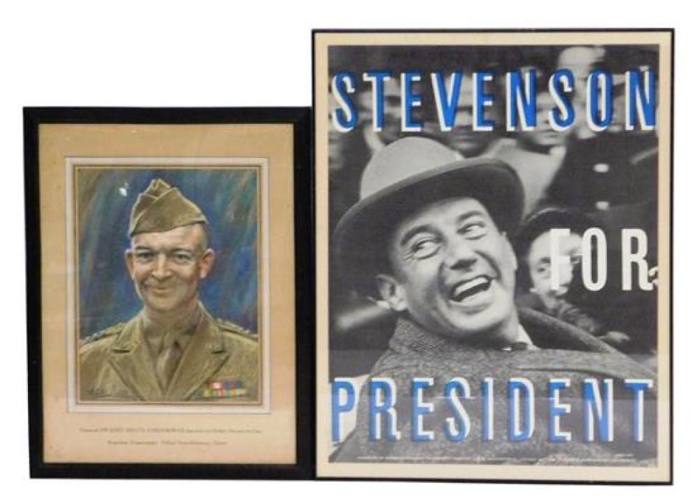 Appraisal: Two framed presidential artworks one pastel on paper of President