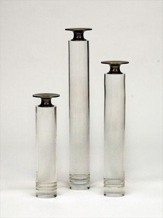 Appraisal: Set of Three Modern Lucite and Brass Candlesticks to in