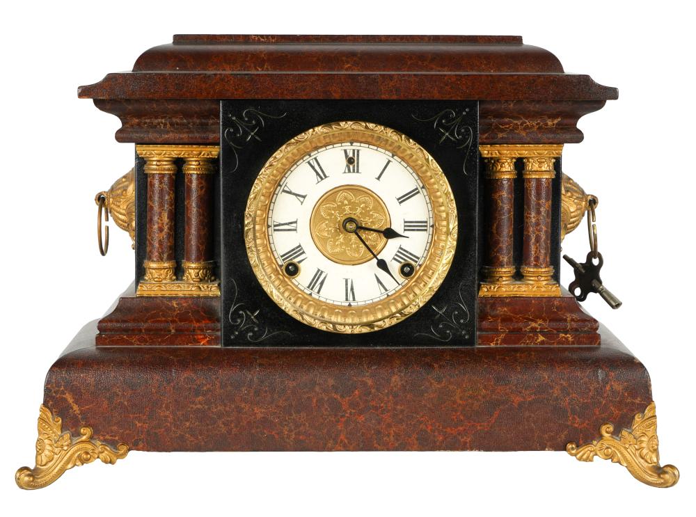 Appraisal: NEOCLASSICAL-STYLE PAINTED WOOD MANTLE CLOCKmodern unsigned with faux marble finish