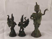 Appraisal: Three cast bronze Burmese dancing figures hts and cm