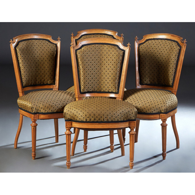 Appraisal: Set of Four Louis XVI Style Carved Cherry Dining Chairs