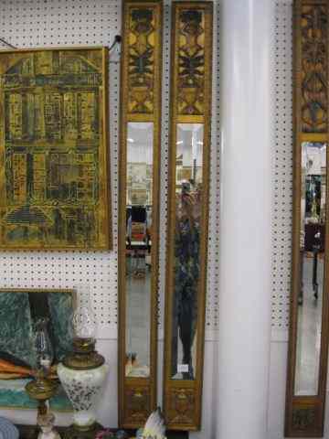 Appraisal: Pair of Carved Gilt Wall Mirrors tall rectangular beveled glass