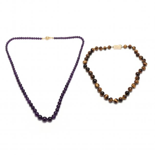 Appraisal: TWO GEM-SET BEAD NECKLACES The first strung with graduated round