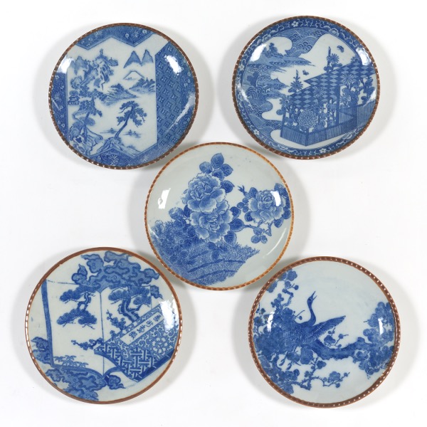 Appraisal: FIVE JAPANESE TRANSFER WARE BLUE AND WHITE PORCELAIN IGEZARA PLATTERS