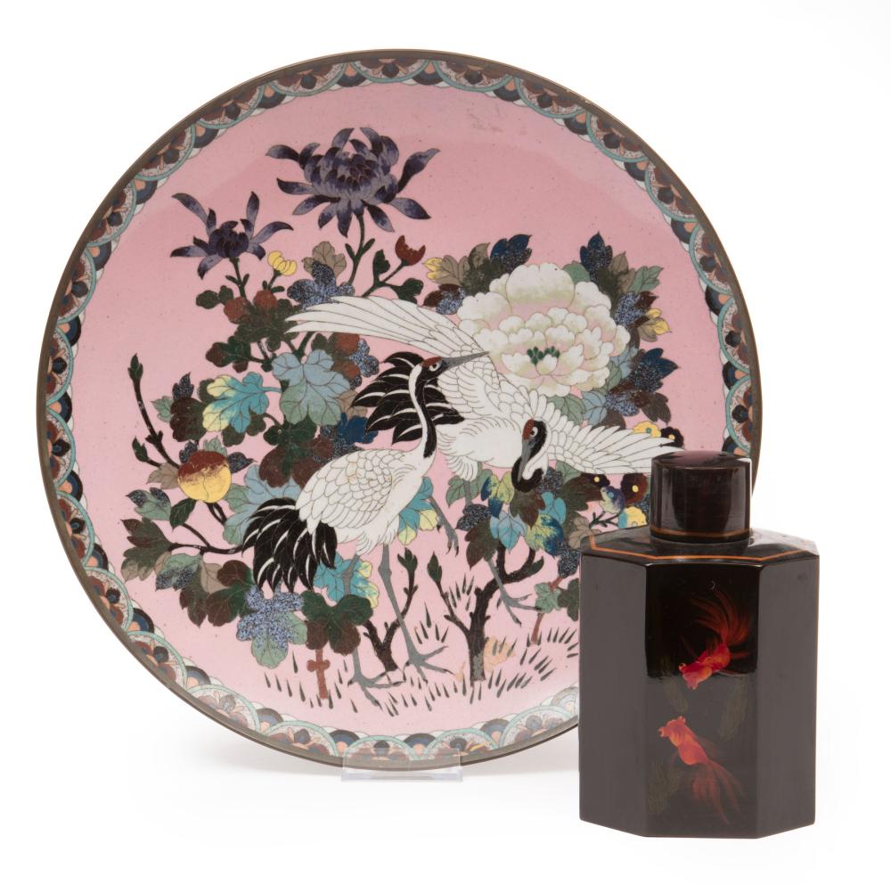 Appraisal: Japanese Cloisonne Enamel Charger decorated with cranes amid flowers on