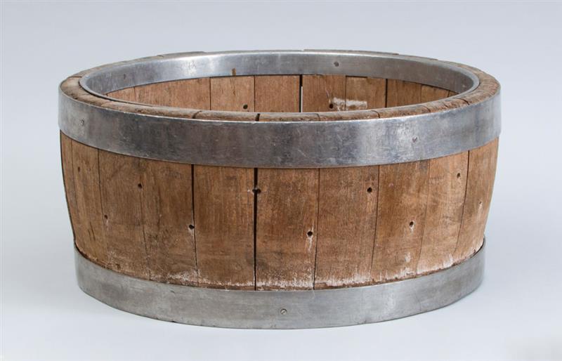 Appraisal: STEEL-BANDED OAK BUCKET x in diam Provenance The Collection of