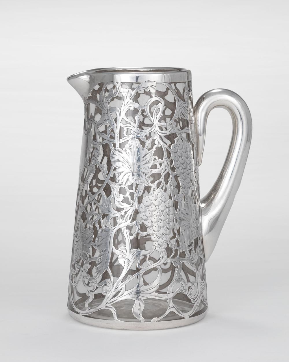 Appraisal: American Vintage Motif Fine Silver Overlay Water Pitcher Matthews Co