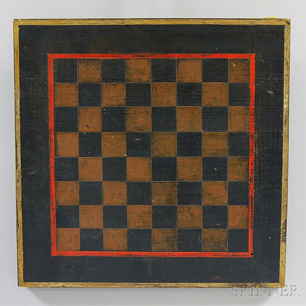 Appraisal: Carved and Painted Game Board America th century the red-