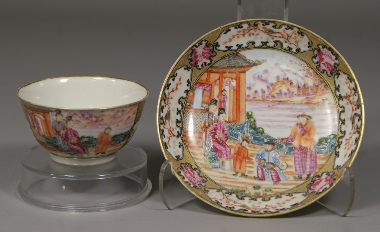 Appraisal: Fine Early Chinese Export Porcelain Mandarin Cup and Saucer old