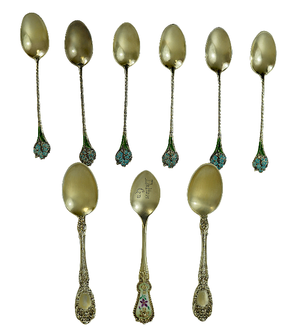 Appraisal: Sterling Silver O'Clock Teaspoons Nine Sterling Silver Five O'Clock Teaspoons