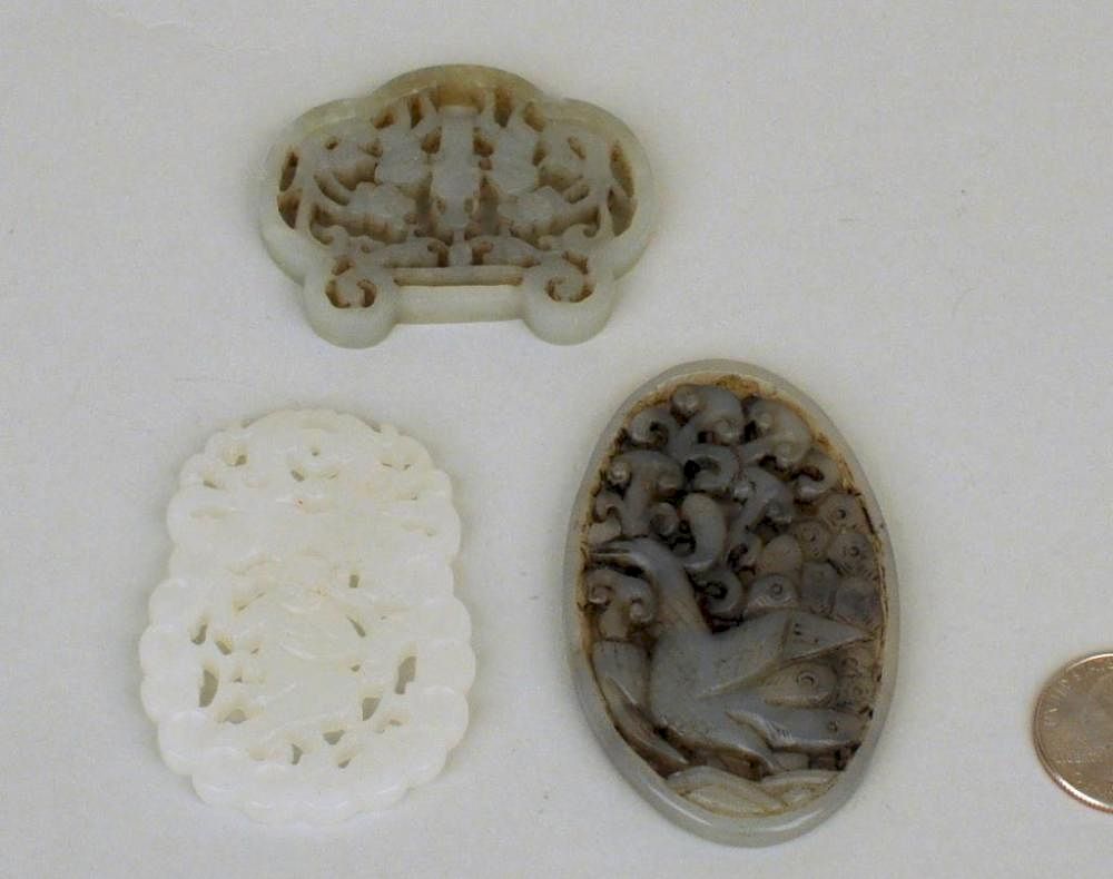 Appraisal: Three Chinese Pierce Carved Jade Pendants Three Chinese pierce carved