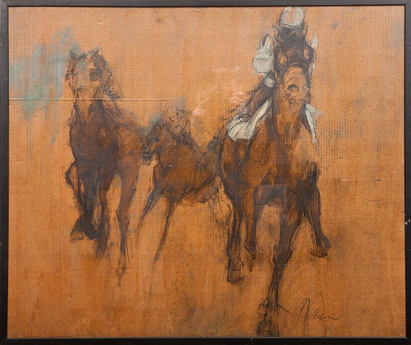 Appraisal: th Century School Polo Players Oil on cardboard indistinctly signed