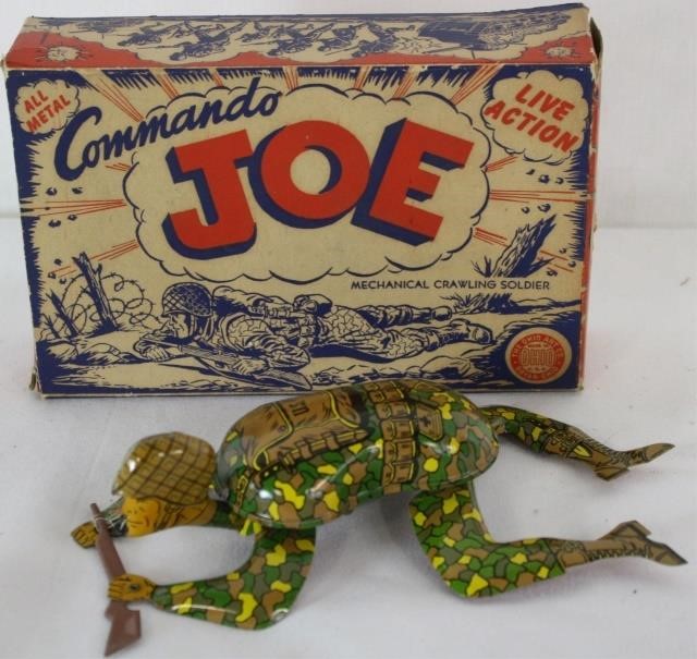 Appraisal: OHIO ART TIN LITHOGRAPH COMMANDO JOE TOYMECHANICAL CRAWLING SOLDIER ORIGINAL