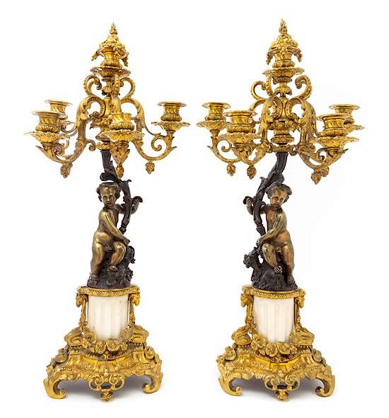 Appraisal: A Pair of Louis XV Style Gilt Bronze and Marble