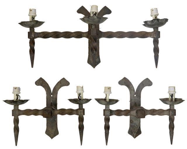 Appraisal: lot of French Gothic style wrought iron sconces th c