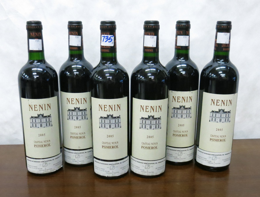 Appraisal: SIX BOTTLES OF VINTAGE FRENCH RED BORDEAUX WINE Chateau Nenin