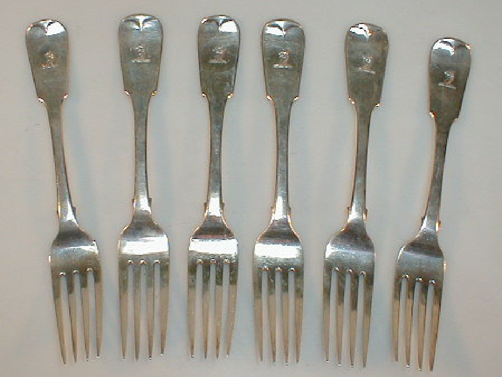 Appraisal: A set of six George III silver table forks fiddle