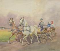 Appraisal: Istv n Benyovszky Hungarian - Horse drawn carriage scene Graphite