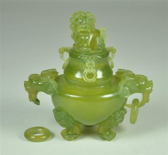 Appraisal: Jade Jar with Foo Lion Lid Circa early th Century