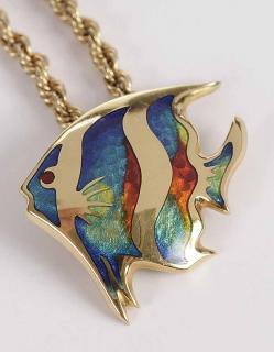 Appraisal: kt Enamel Fish Pendant multi-colored enamel polished yellow gold stamped