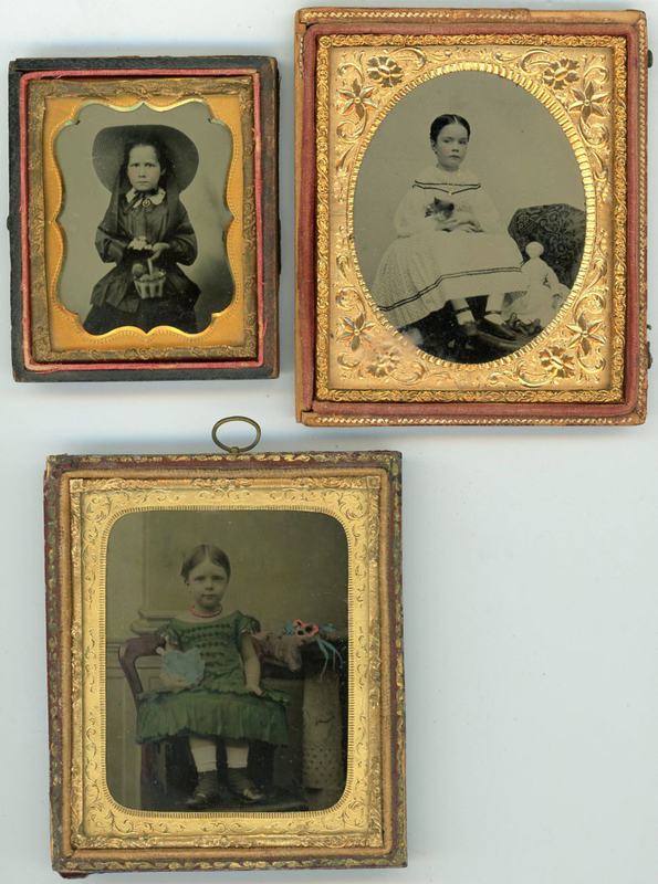 Appraisal: GIRLS WITH PEACHES KITTEN DOLLS CASED IMAGES Ninth plate ambrotype