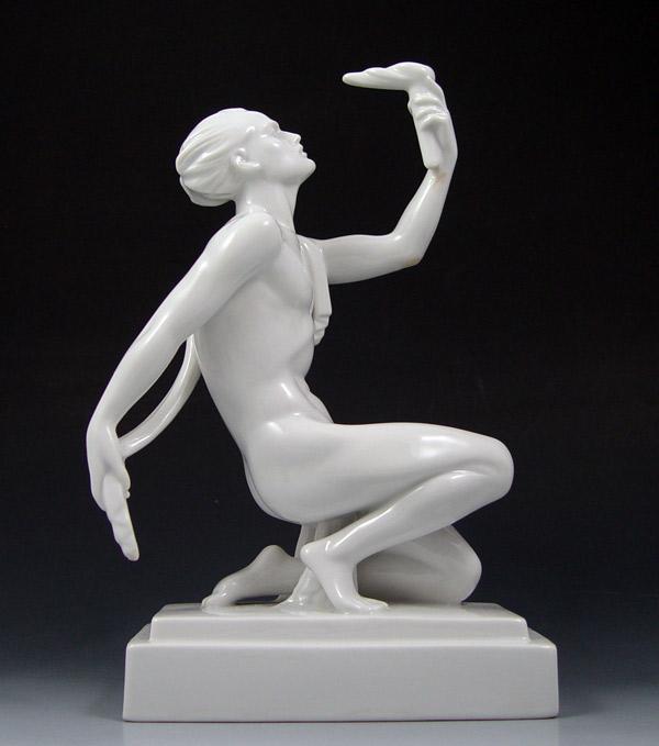 Appraisal: HEREND ''OLYMPIC FLAME'' PORCELAIN NUDE FIGURE Hungarian blanc de chine