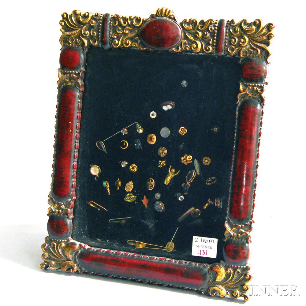 Appraisal: Framed and Mounted Collection of Antique Stickpins including micromosaic enamel