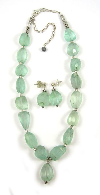 Appraisal: THREE PIECE AQUAMARINE AND STERLING JEWELRY SET including a necklace