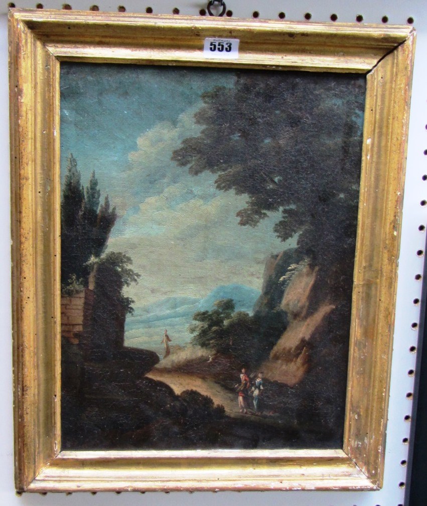 Appraisal: Italian School th century Figures in a mountainous landscape oil